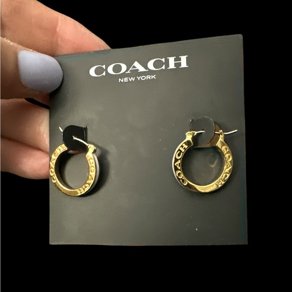 Coach Gold & White Classic Hoop Earrings NWT - Picture 1 of 5